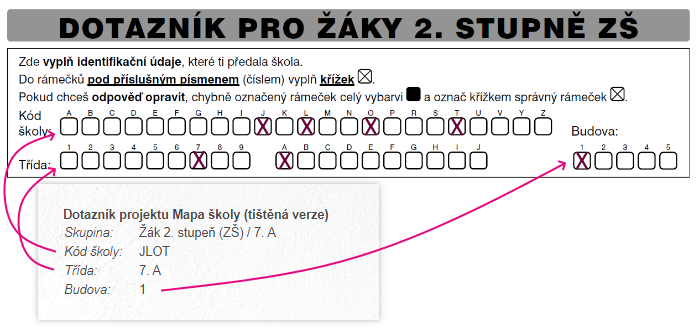 Příklad vyplnění hlavičky tištěného dotazníku